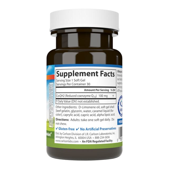 Carlson Labs CoQH Ubiquinol, 100 мг, 30 мягких капсул