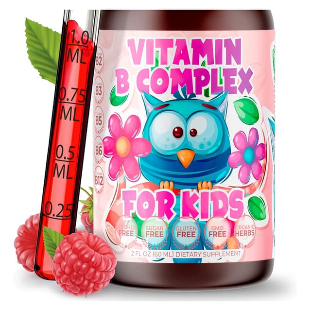 Комплекс витаминов группы В для детей, жидкие сублингвальные веганские капли — добавка премиум-класса Витамины группы В b12, b6, b5, b3 и b2 — быстрое усвоение для естественной энергии, иммунной системы и поддержки умственной концентрации