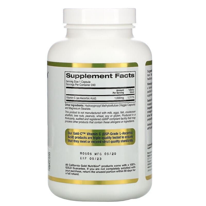 California Gold Nutrition, Gold C, витамин C, 1000 мг, 240 вегетарианских капсул