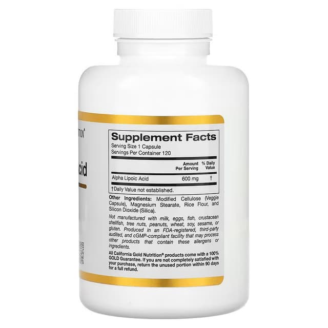 California Gold Nutrition, альфа-липоевая кислота, 600 мг, 120 растительных капсул