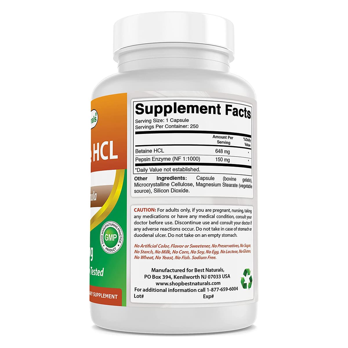 Best Naturals Бетаин HCL 648 мг 250 капсул