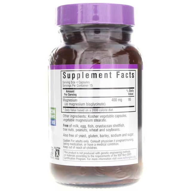Глицинат магния Bluebonnet 400 мг, 60 вегетарианских капсул