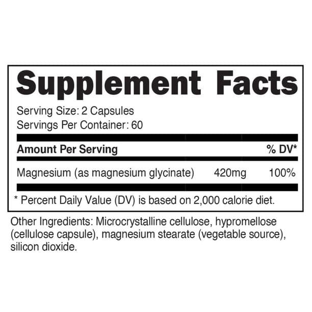 Nutricost Глицинат магния 420 мг, 120 капсул - 60 порций, без ГМО, без глютена, подходит для вегетарианцев