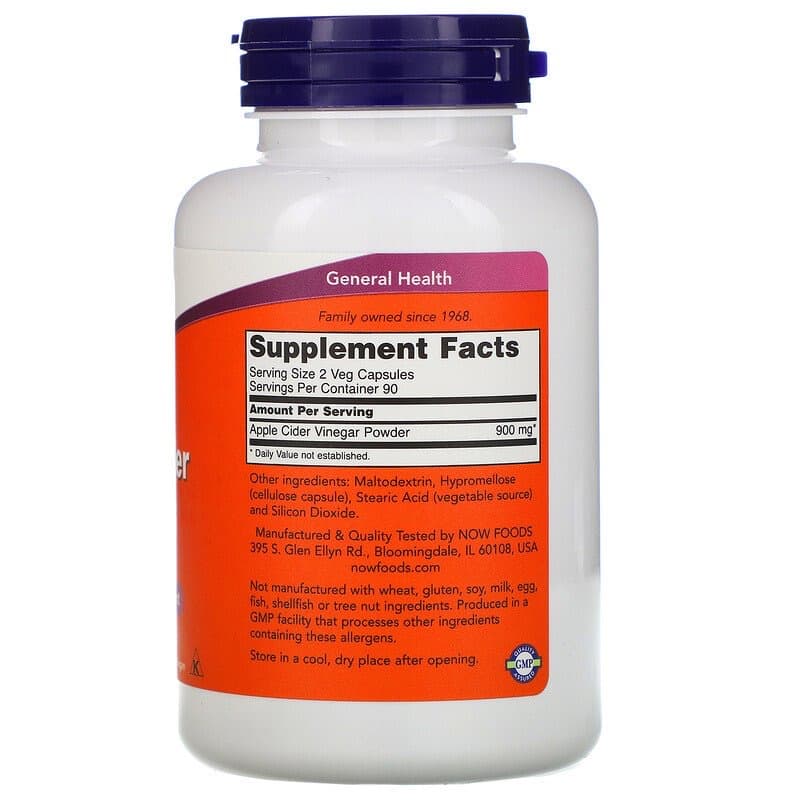 Now Foods, Яблочный уксус, 450 мг, 180 вегетарианских капсул(12)