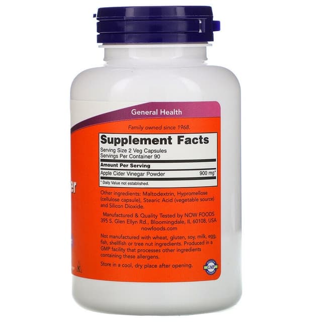Now Foods, Яблочный уксус, 450 мг, 180 вегетарианских капсул(12)