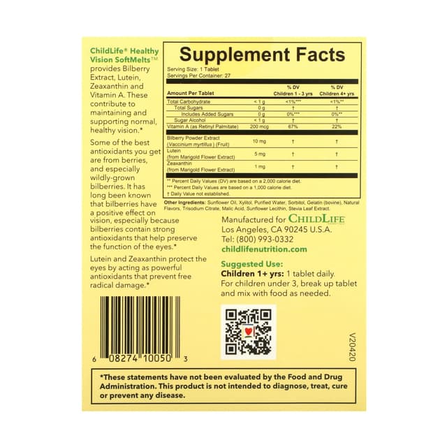 ChildLife Essentials, Healthy Vision SoftMelts, натуральный ягодный вкус, 27 таблеток