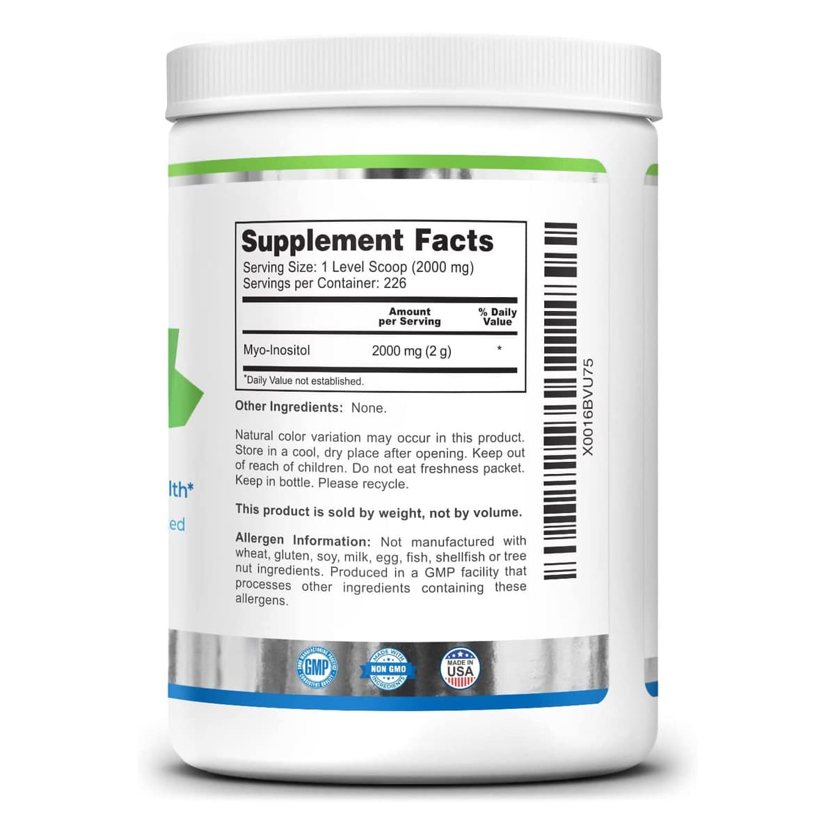 Zazzee Myo-Inositol Powder 2000 мг на порцию, включает бесплатную мерную ложку для точной дозировки, 100% чистый, веганский и не содержащий ГМО 356gr