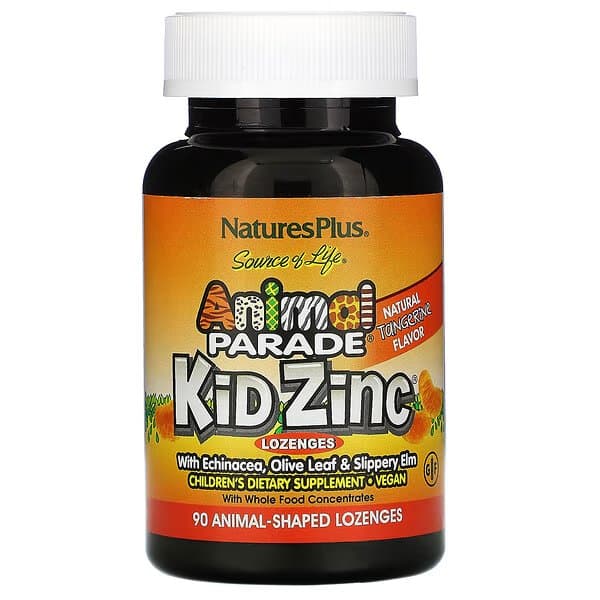 Nature’s Plus, Source of Life, Animal Parade, Kid Zinc, пастилки с цинком для детей, натуральный вкус мандарина, 90 пастилок в форме животных