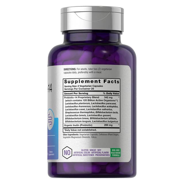 Horbaach, Пробиотики 120 миллиардов КОЕ, 14 штаммов с пребиотиками, 50 капсул