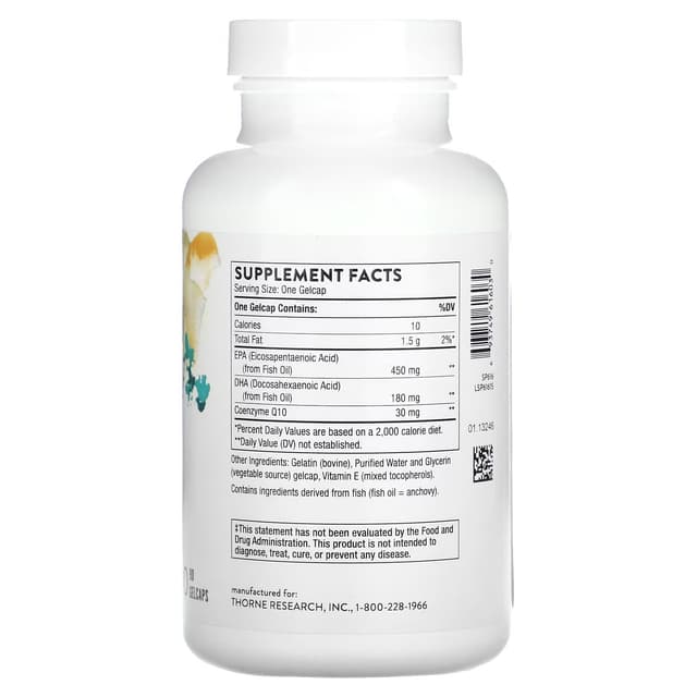 Thorne, Омега-3 с коэнзимом Q10, 90 желатиновых капсул