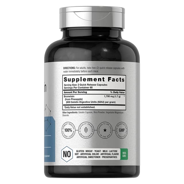 Horbaach - Бромелайн 1700 мг | 120 капсул | Поддерживает здоровье пищеварительной системы | Ананасовый фермент | Без ГМО, без глютена
