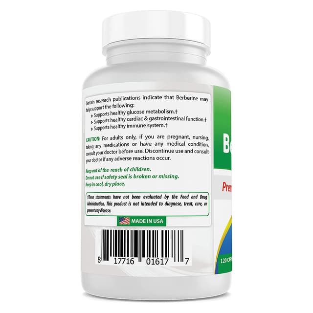 Best Naturals Берберин 500 мг 120 капсул - поддерживает иммунную функцию, сердечно-сосудистую и желудочно-кишечную функцию (120 штук)