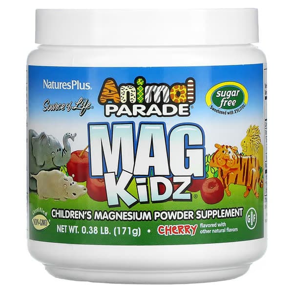 NaturesPlus, Source of Life, Animal Parade, Mag Kidz, детский магний, вишня, 171 гр.
