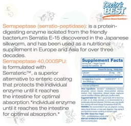 Doctor's Best Serrapeptase, без ГМО, без глютена, веганский, поддерживает здоровье носовых пазух, 40 000 SPU, 90 штук