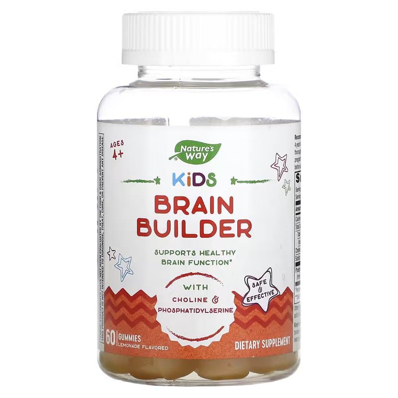 Nature's Way, Kids Brain Builder, для детей пямять фокус от 4 лет, лимонад, 60 жевательных таблеток