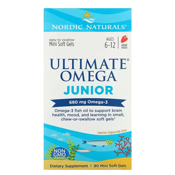 Nordic Naturals, Ultimate Omega Junior, для детей от 6 до 12 лет, со вкусом клубники, 340 мг, 90 мини-капсул
