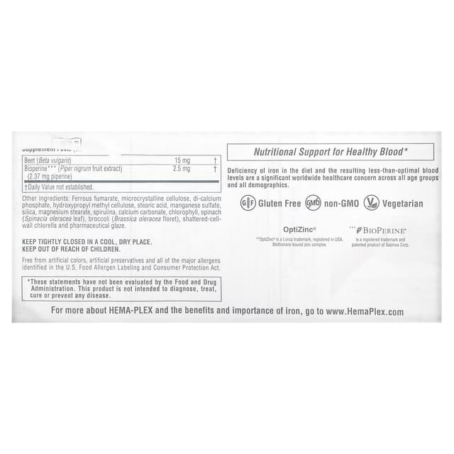 Nature's Plus, Hema-Plex, железо с незаменимыми питательными веществами для здоровых эритроцитов, 30 таблеток с медленным высвобождением