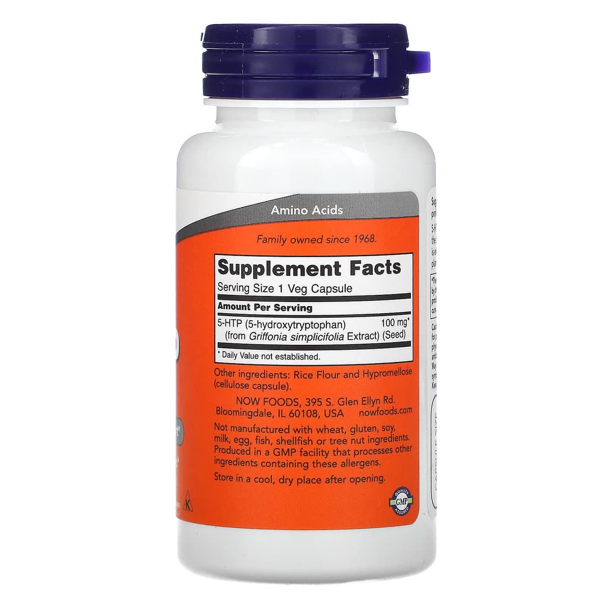 NOW Foods, 5 HTP (гидрокситриптофан), 100 мг, 60 вегетарианских капсул