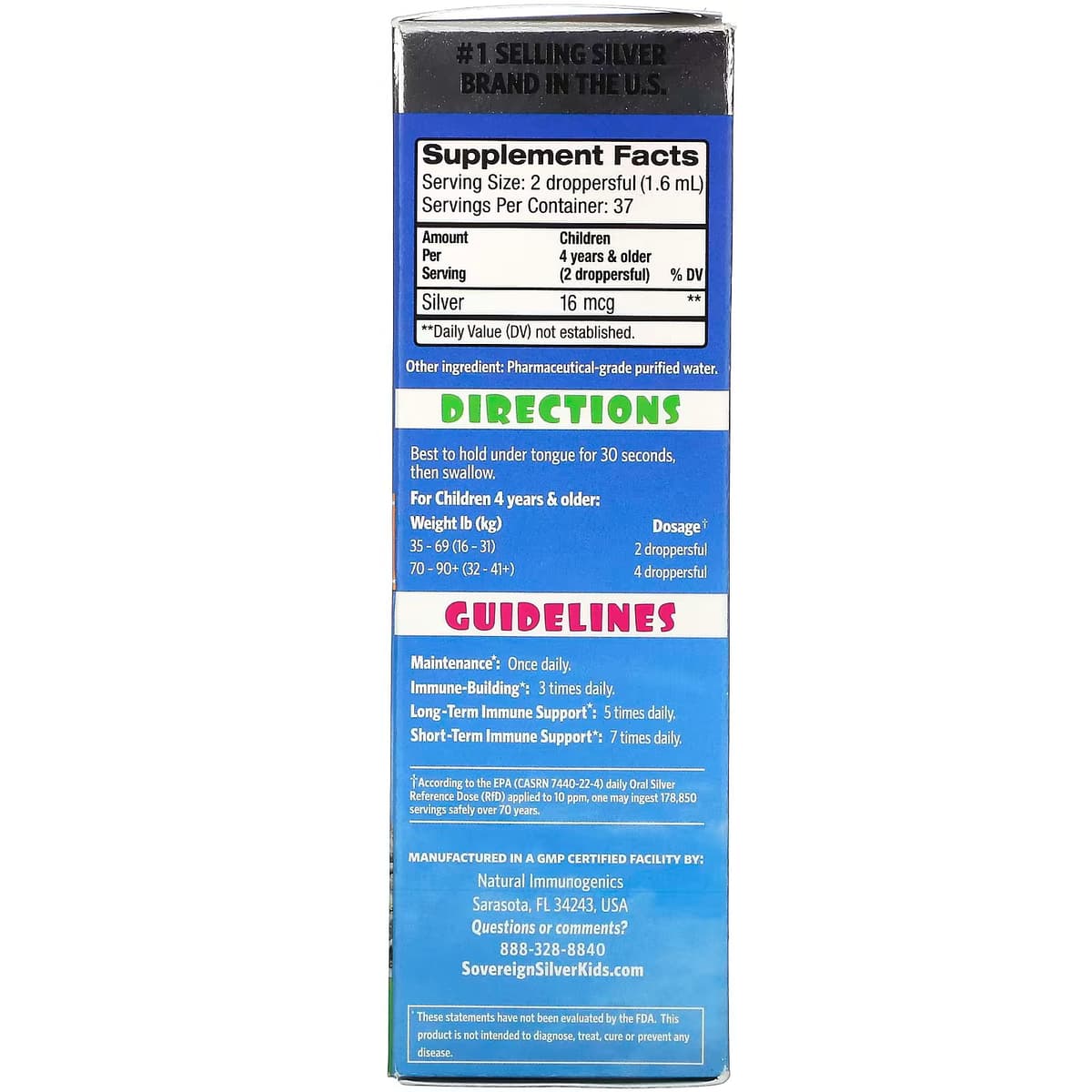 Sovereign Silver, Bio-Active Silver Hydrosol, поддержка иммунитета, для детей от 4 лет, 10 част./млн, 59 мл