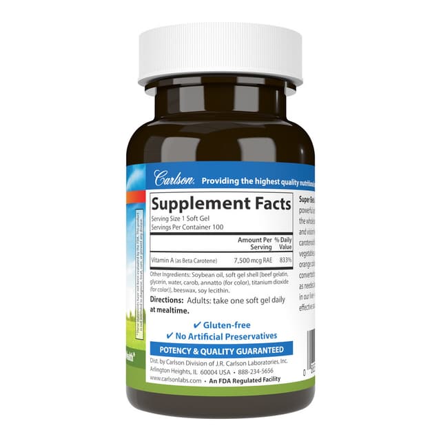 Carlson Labs Супер бета-каротин, 100 мягких капсул