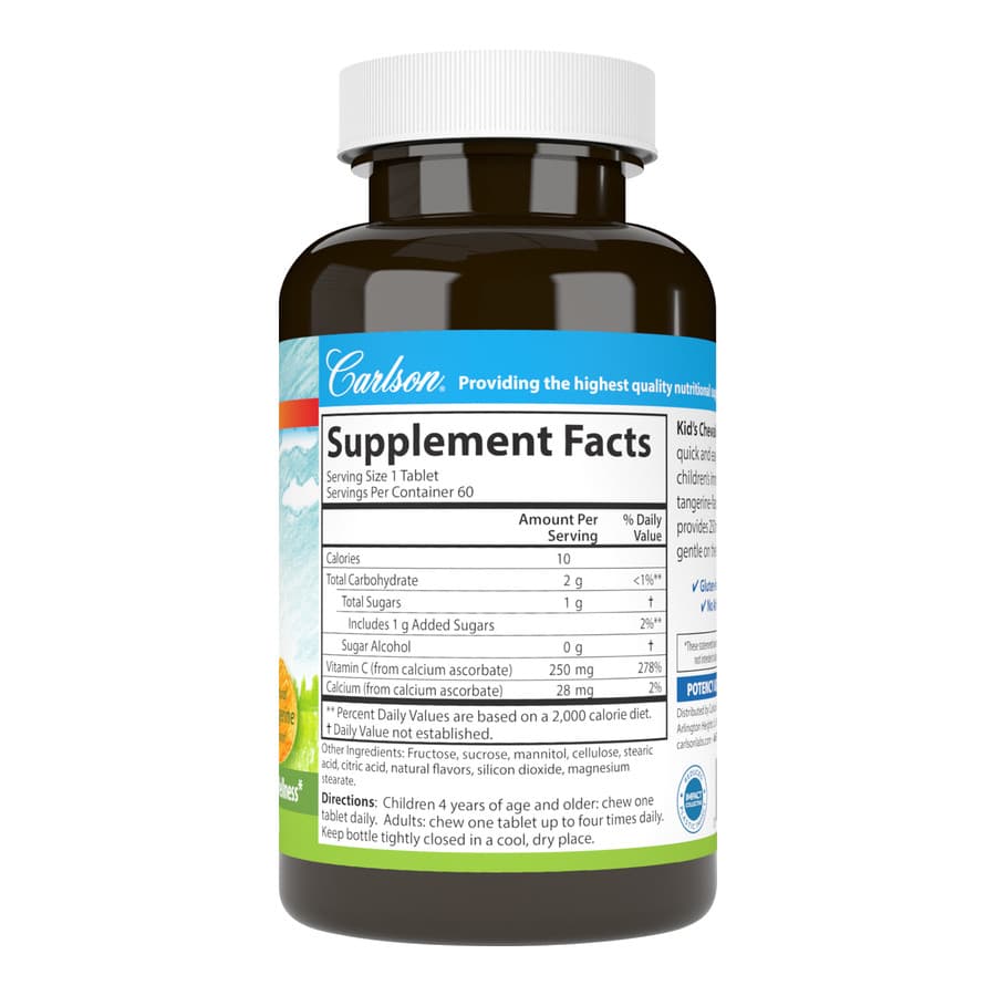 Carlson Labs, Детский жевательный витамин С 250 мг, 60 вегетарианских таблеток