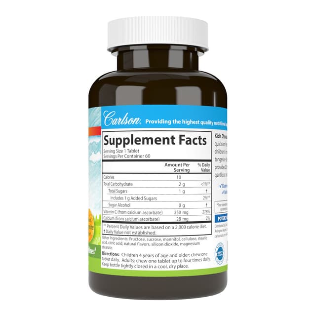 Carlson Labs, Детский жевательный витамин С 250 мг, 60 вегетарианских таблеток
