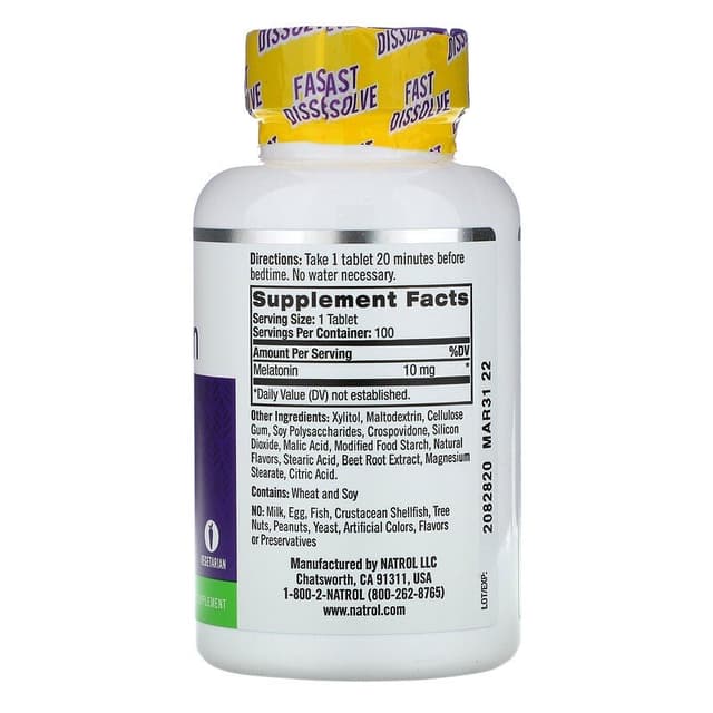 Natrol, Мелатонин, максимальная сила,  10 мг, 100 таблеток