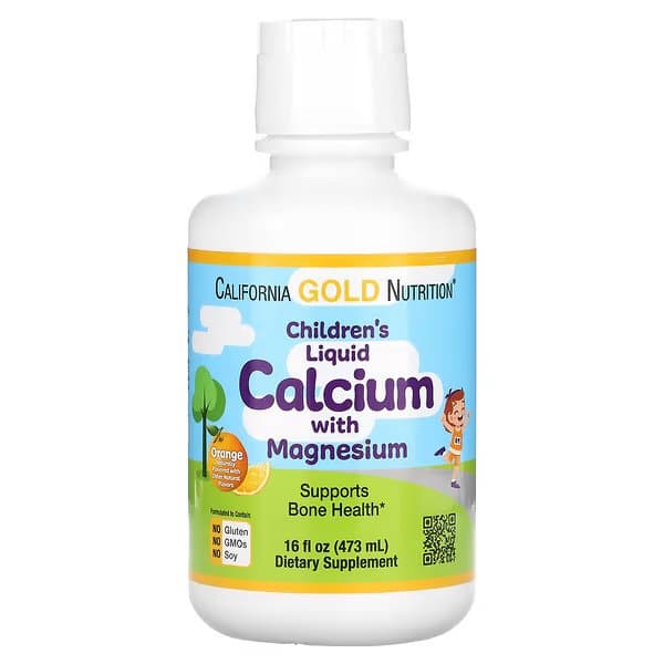 California Gold Nutrition, жидкий кальций с магнием для детей, апельсин, 473 мл