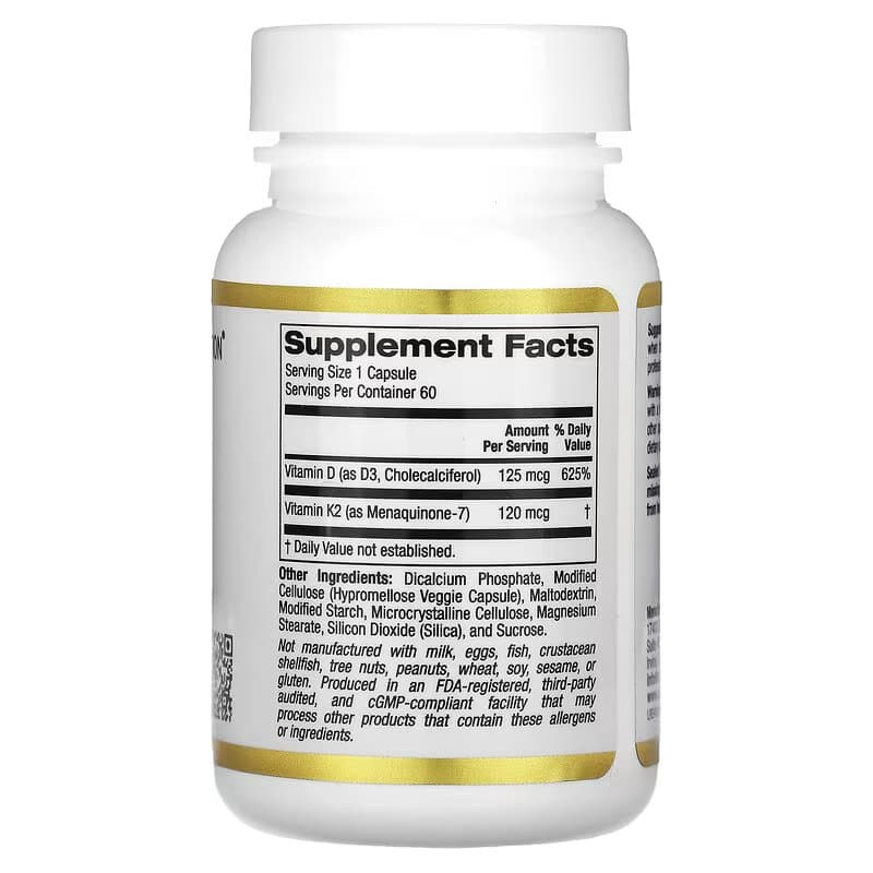 California Gold Nutrition, витамины D3 и К2, 60 растительных капсул