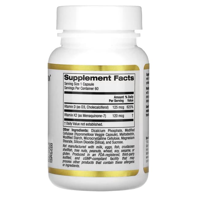 California Gold Nutrition, витамины D3 и К2, 60 растительных капсул