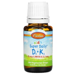 Carlson, Super Daily D3+K2 для детей, 25 мкг (1000 МЕ) и 22,5 мкг, 10,16 мл