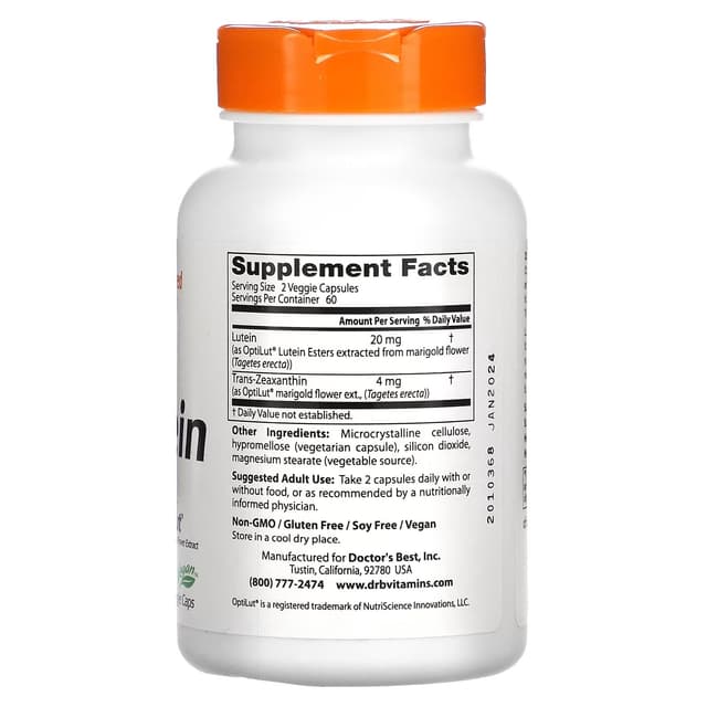 Doctor's Best, лютеин из OptiLut, 10 мг, 120 растительных капсул