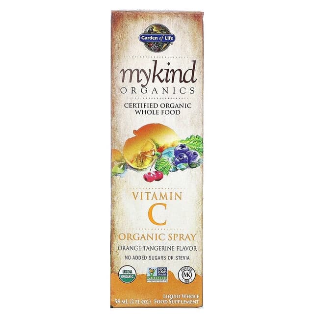 Garden of Life, MyKind Organics, спрей с органическим витамином C, вкус апельсина и мандарина, 58 мл