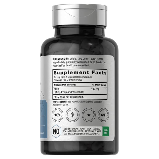 Horbaach - DHEA 100 мг | 200 капсул | Добавка без ГМО и глютена