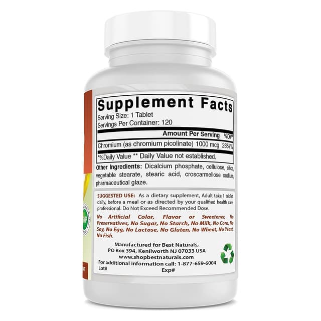 Best Naturals Пиколинат хрома 1000 мкг 120 таблеток