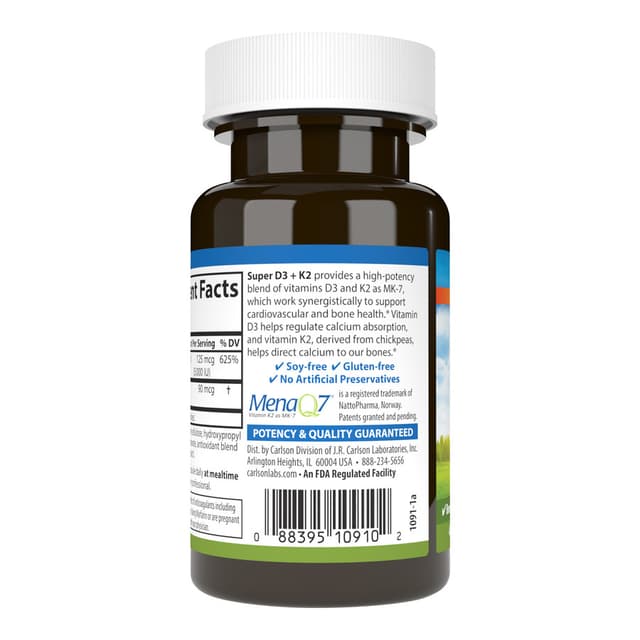 Carlson Labs Супер Д3 + К2 125 мкг,5000 IU 45 вегетарианских капсул