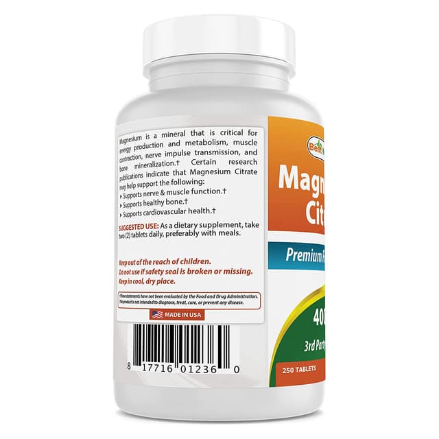 Магний цитрат magnesium citrate Best Naturals, 400 мг, 250 таблеток