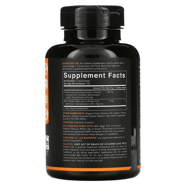 Sports Research, Куркумин из куркумы, C3 Complex, 500 мг, 120 мягких таблеток