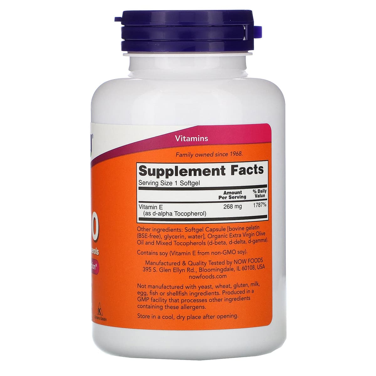 NOW Foods, витамин E-400 со смешанными токоферолами, 268 мг (400 МЕ), 250 капсул