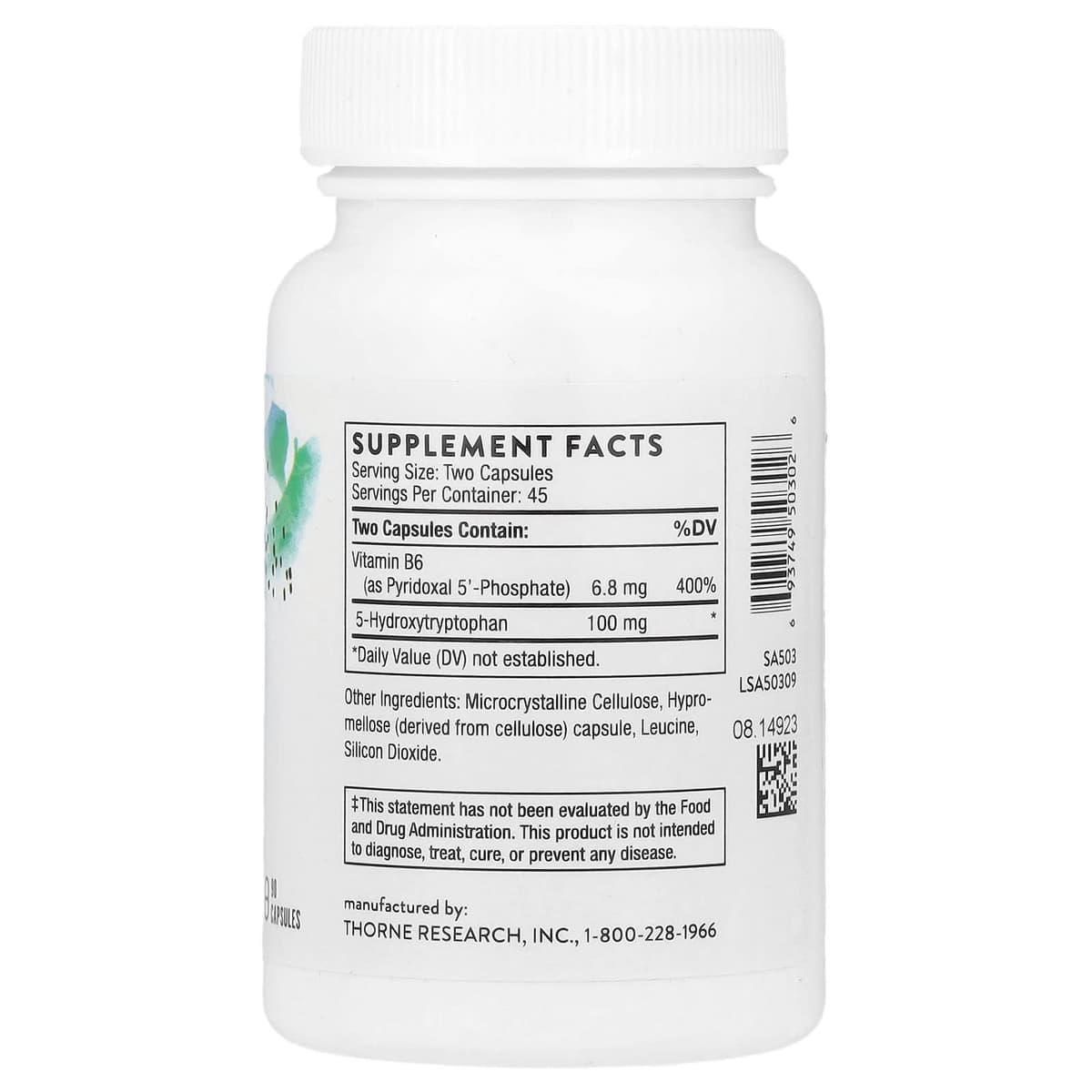 Thorne, 5-Hydroxytryptophan (гидрокситриптофан), 90 капсул
