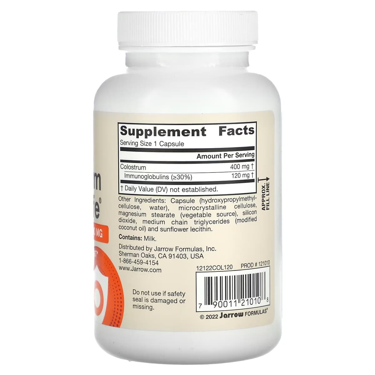 Jarrow Formulas, Colostrum Prime Life, молозиво, 400 мг, 120 растительных капсул