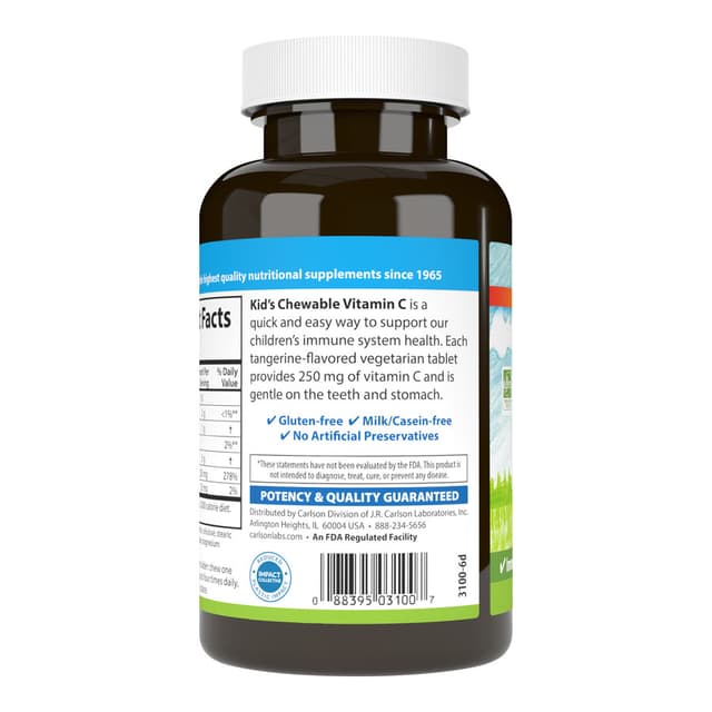 Carlson Labs, Детский жевательный витамин С 250 мг, 60 вегетарианских таблеток