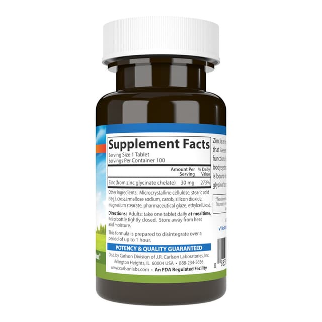 Carlson Labs Хелатный цинк 30 мг, 100 таблеток
