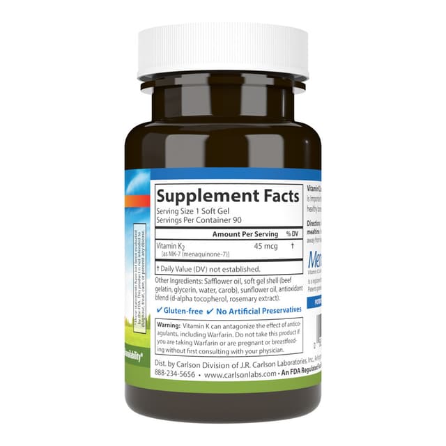 Carlson Labs Витамин К2 в виде МК-7 45 мкг, 90 мягких капсул