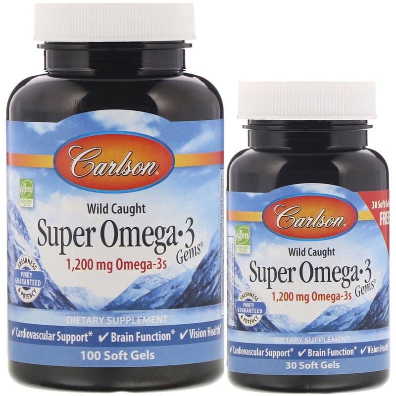 Carlson Labs, Wild Caught, супер самоцветы омега-3, 1200 мг, 100 + 30 мягких таблеток