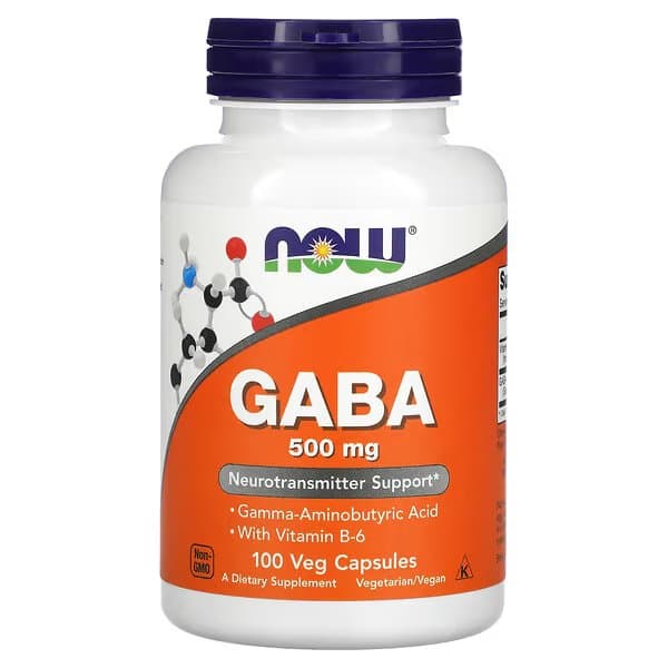 NOW Foods, GABA, Габа ГАМК с витамином B6, 500 мг, 100 вегетарианских капсул