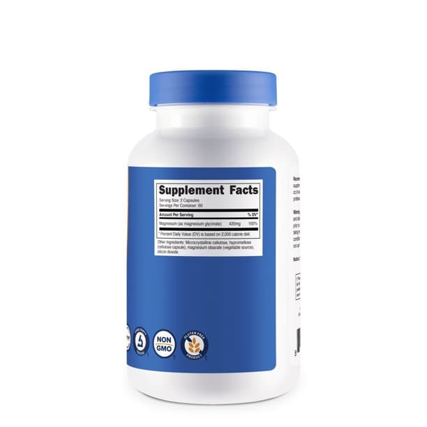 Nutricost Глицинат магния 420 мг, 120 капсул - 60 порций, без ГМО, без глютена, подходит для вегетарианцев