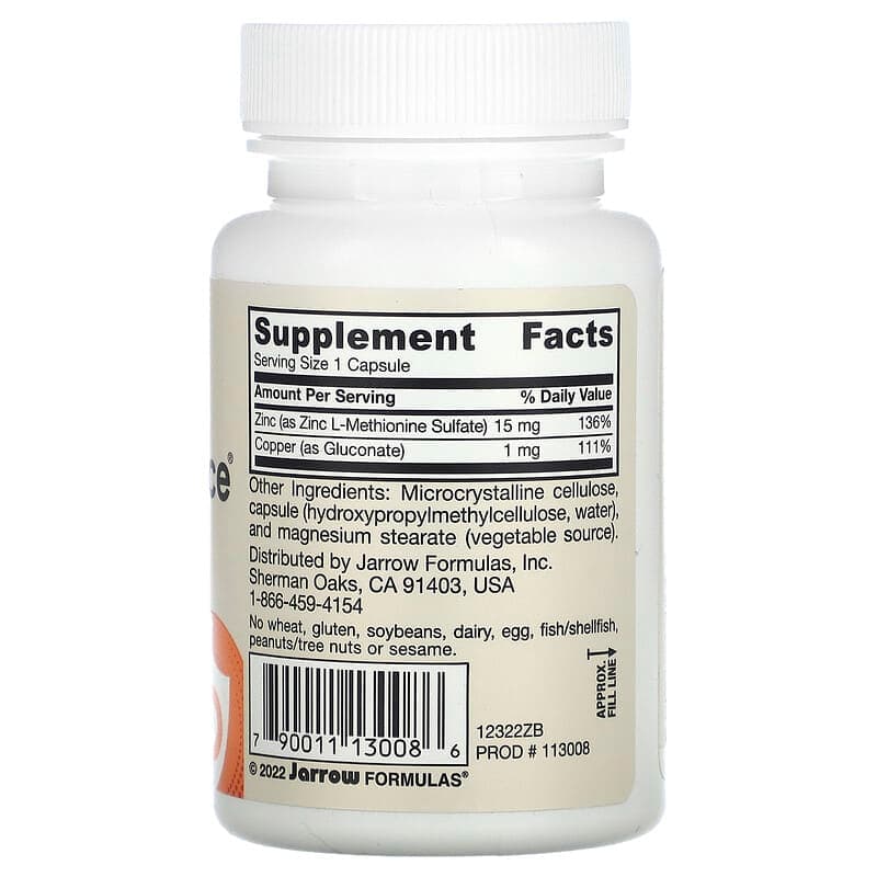 Jarrow Formulas, Zinc Balance, (Цинк баланс)100 вегетарианских капсул
