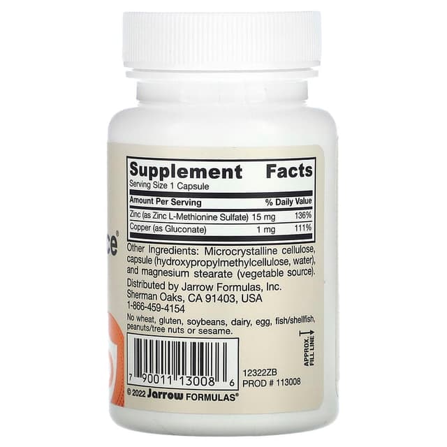 Jarrow Formulas, Zinc Balance, (Цинк баланс)100 вегетарианских капсул срок 2025.10