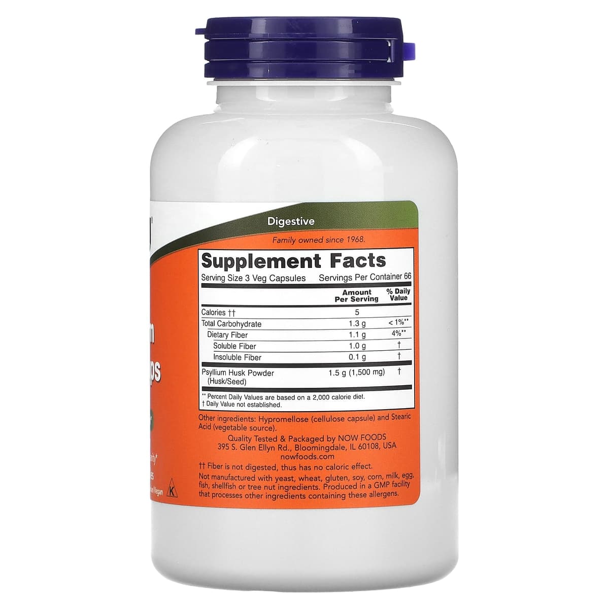 Now Foods, оболочка семян подорожника в капсулах , псилиум клетчатка 500 мг, 200 вегетарианских капсул